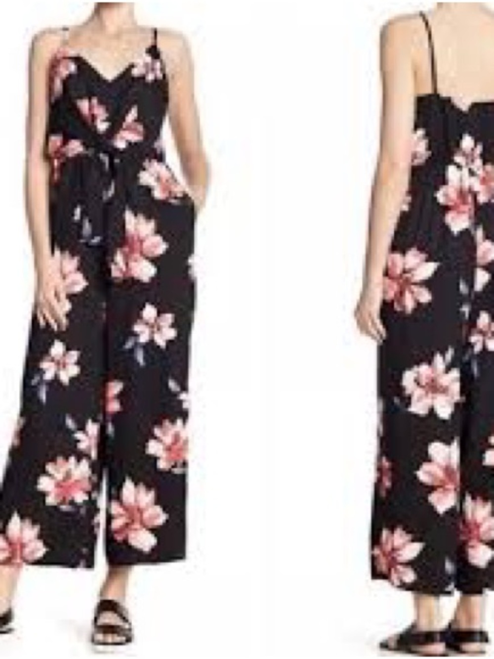 1. State Black Floral Wide-Leg Jumpsuit with Tie Waist